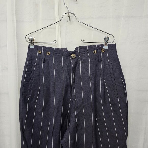 Vintage J. Peterman Blue Pinstriped Trouser Pants Straight Leg Office Casual 12 - Picture 2 of 11